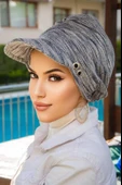 Kot Mavi Melanj Metal Detaylı Tesettür Şapka Bone thumbnail 3