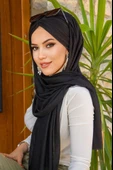 Siyah Ponpon Büzgülü Hazır Şal thumbnail 2