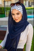 Lacivert Hat Desen Bone Hazır Şal thumbnail 1