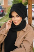 Siyah Kaşe Tesettür Şapka - 1