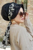 Siyah Bej Desen Fularlı Şapka Bone thumbnail 2