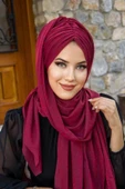 Bordo Işıltılı Büzgülü Hazır Şal thumbnail 3