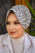 Siyah Beyaz Spiral Desenli Tesettür Şapka Bone thumbnail 2