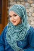 Mint Ponpon Çapraz Bantlı Hazır Şal - 3