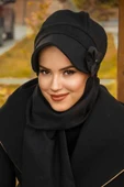 Siyah Çiçek Aksesuarlı Tesettür Şapka thumbnail 2