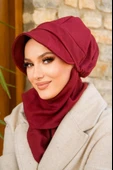 Bordo Hazır Atkılı Tesettür Şapka thumbnail 2