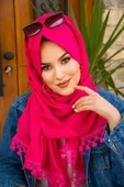 Fuşya Dantelli Şapka Şal thumbnail 2