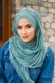 Mint Ponpon Çapraz Bantlı Hazır Şal - 4