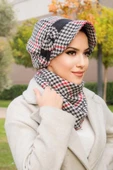 Kırmızı Siyah Kazayağı FiyonkluTesettür Şapka Ve Etol Takım - 2