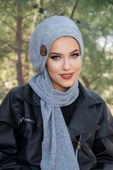Gri Melanj Fitilli Armalı Tesettür Bere - 1