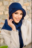 Lacivert Aksesuarlı Vintage Şapka - 1