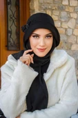 Siyah Taşlı Aksesuarlı Vintage Şapka - 3