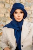 Lacivert Aksesuarlı Vintage Şapka - 2