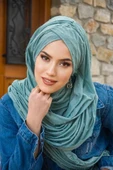 Mint Ponpon Çapraz Bantlı Hazır Şal - 1
