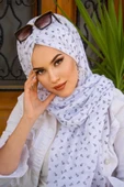 Beyaz Siyah Çiçek Desenli Hazır Şal thumbnail 1