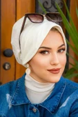 Kırık Beyaz Tesettür Şapka Bone thumbnail 1
