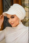 Kırık Beyaz Bantlı Şapka Bone thumbnail 1