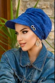 Kot Mavi Desen Metal Detaylı Tesettür Şapka Bone thumbnail 3