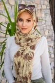 Uçuk Sarı kahve Desen Kepli Bandana Şapka Şal - 5