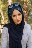 Lacivert Puanlı Burgu Hazır Şal - 1