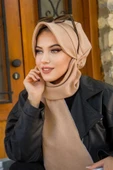 Bej Dore Hazır Atkılı Tesettür Şapka - 4