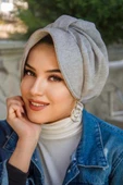 Gri Melanj Dolgulu Şapka Bone thumbnail 1