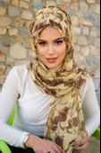 Uçuk Sarı Kahve Çiçek Desen Hazır Şal thumbnail 2