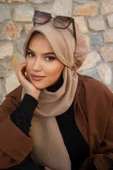 Bej Atkılı Tesettür Şapka - 3