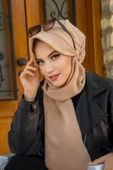 Bej Dore Hazır Atkılı Tesettür Şapka - 1