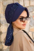 Lacivert Yıldız Desen Fularlı Şapka Bone thumbnail 2