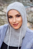 Gri Fitilli Bağcıklı Kapüşon Bone thumbnail 1