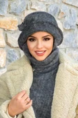 Antrasit Melanj Aksesuarlı Atkılı Vintage Şapka - 1