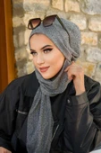 Gri Fitilli İnce Triko Tesettür Bere thumbnail 1