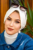 Kırık Beyaz Tesettür Şapka Bone thumbnail 3