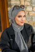 Gri Fitilli İnce Triko Tesettür Bere thumbnail 2