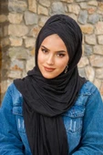 Siyah Ponpon Çapraz Bantlı Hazır Şal - 2