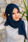 Lacivert Düğmeli Double Şal - 1