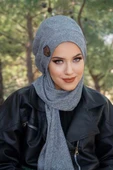 Gri Melanj İnce Örme Armalı Tesettür Bere thumbnail 1