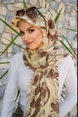 Uçuk Sarı kahve Desen Kepli Bandana Şapka Şal - 4