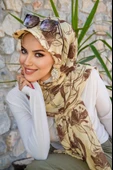 Uçuk Sarı kahve Desen Kepli Bandana Şapka Şal - 1