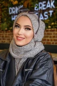 Gri Ekru Desen Tesettür Bere thumbnail 2