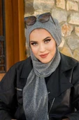 Gri Fitilli İnce Triko Tesettür Bere thumbnail 4