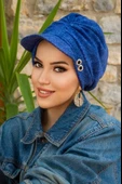 Kot Mavi Desen Metal Detaylı Tesettür Şapka Bone thumbnail 1