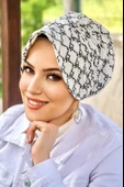 Siyah Beyaz Hat Desenli Tesettür Şapka Bone thumbnail 1