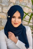 Lacivert Düğmeli Double Şal - 2