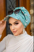Mint Desenli Tesettür Şapka Bone - 2