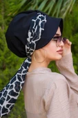 Siyah Mermer Desen Fularlı Şapka Bone thumbnail 3