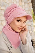 Pudra Kışlık Büzgülü Tesettür Şapka Ve Etol Takım thumbnail 3