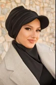 Siyah Büzgülü Tesettür Şapka Ve Etol Takım thumbnail 1