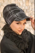 Füme Siyah Ekose Desen Tesettür Şapka thumbnail 1